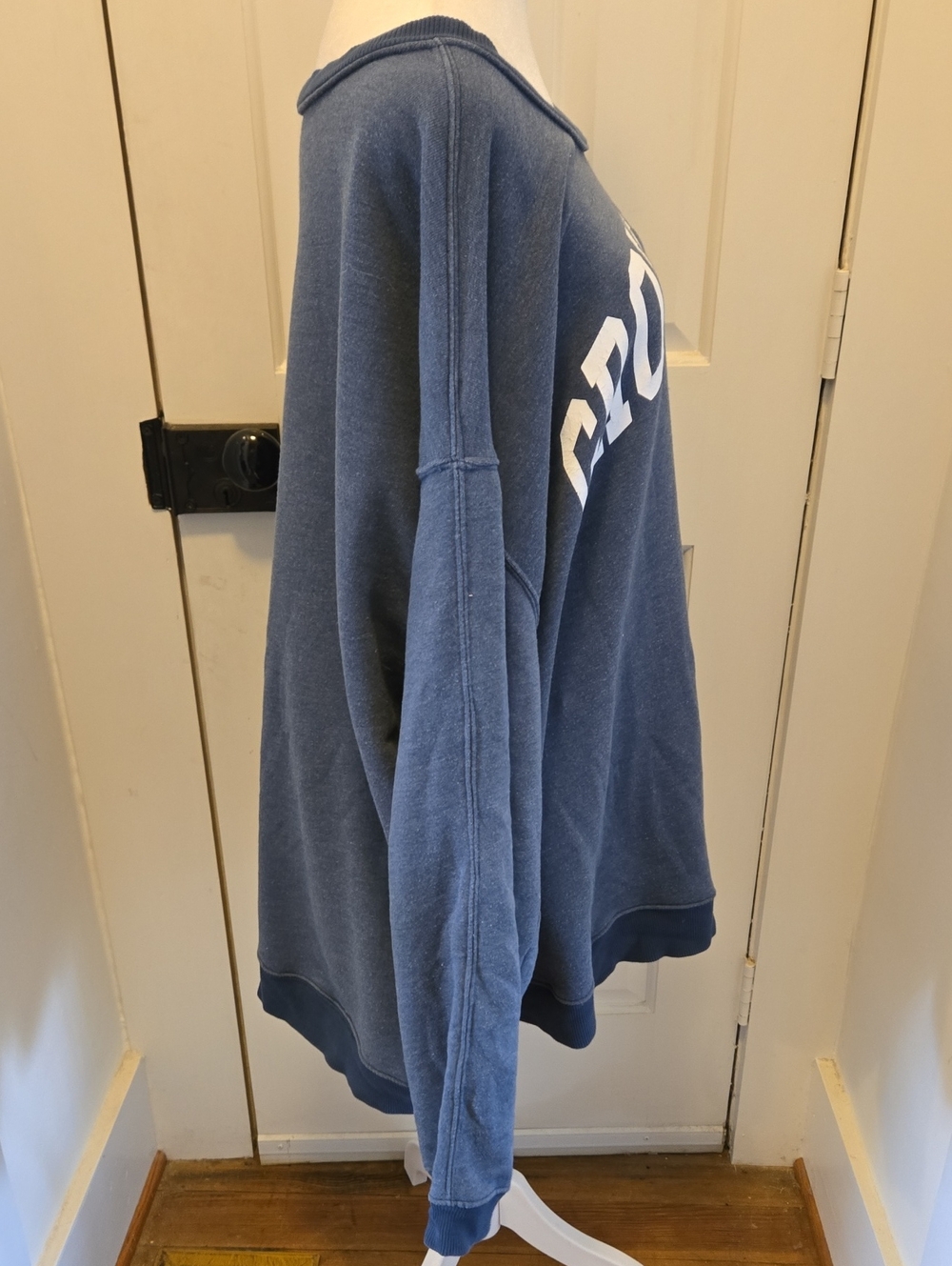 Free People Blue Crewneck Pullover with White 'GROUNDED' Graphic XL Oversized - Picture 6 of 16